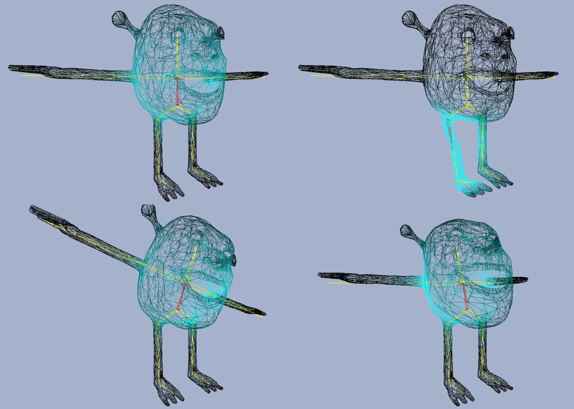 Animated character with its skeleton visible