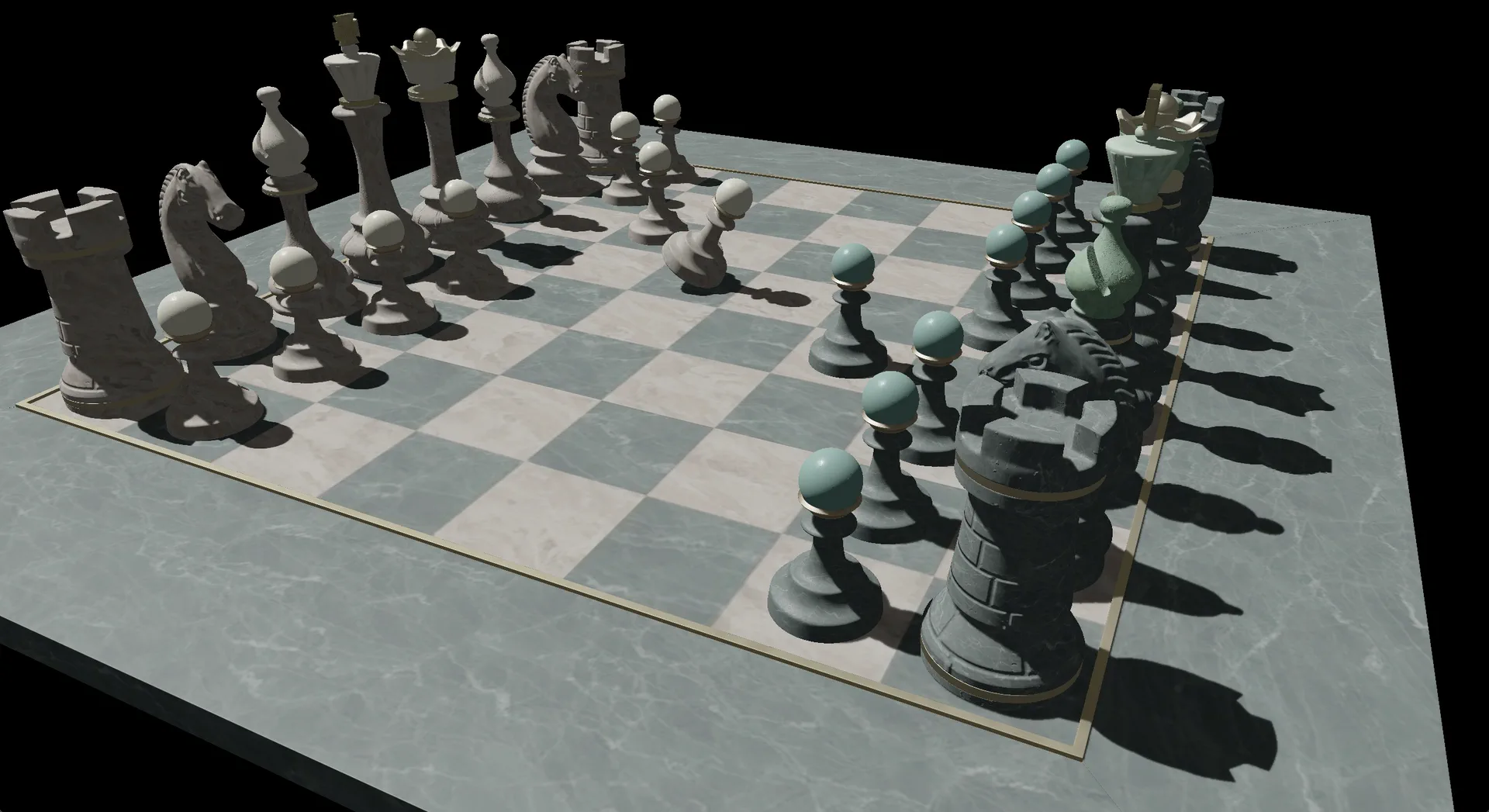 Chess scene rendered with ray-traced shadows