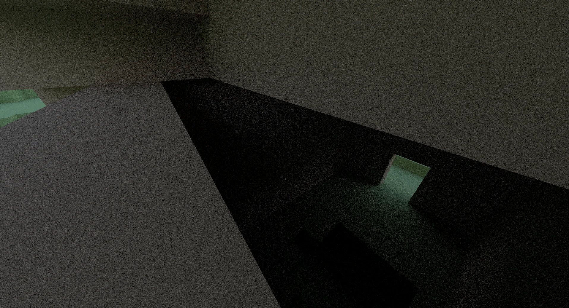 Path-traced doorway in a voxel scene