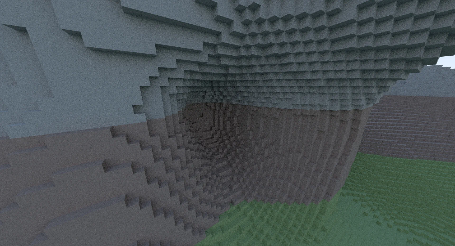 Path-traced opening in voxel terrain