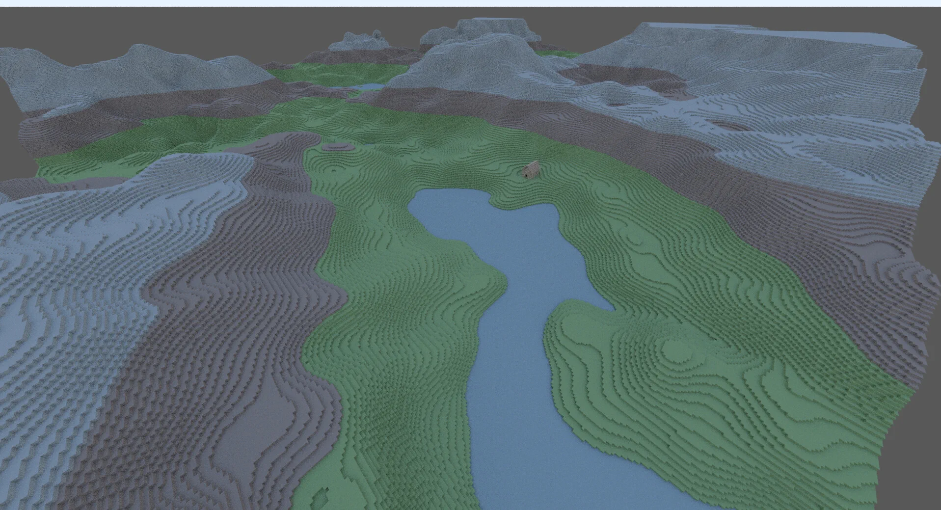 Wide view of a procedurally generated voxel world